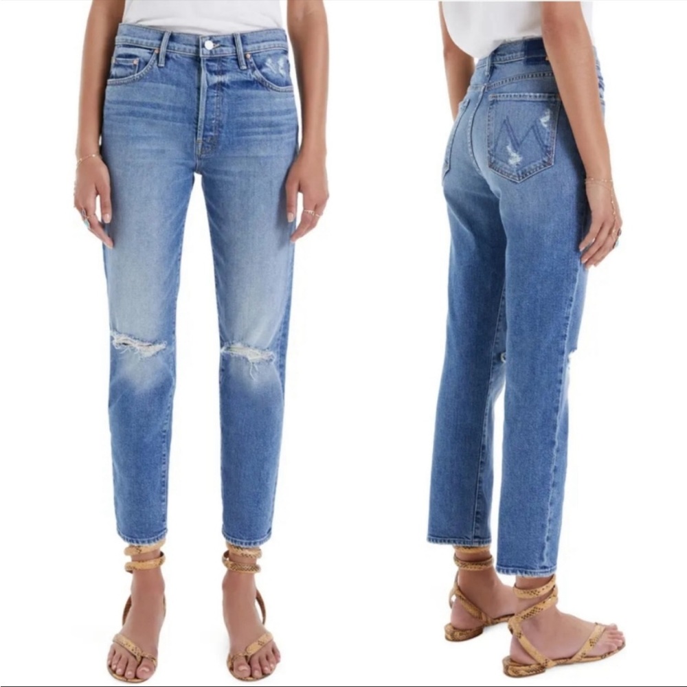 MOTHER • button fly distressed straight leg jeans the trickster ankle sz 24